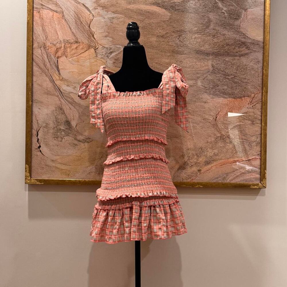 Adorable pink plaid smocked mini dress